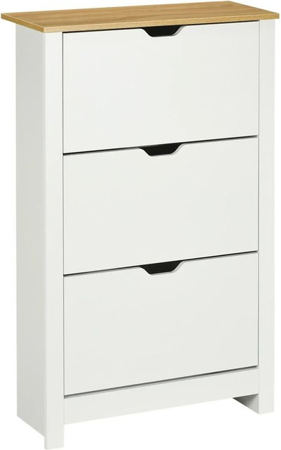 HOMCOM Schuhschrank aus Spanplatte mit 3 Klappen in Weiß, B: 26 cm, T: 26 cm, H: 112 cm - Bild 1