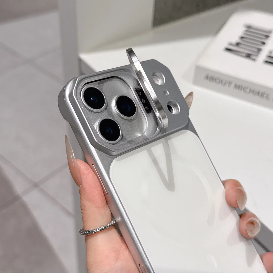 Luxuriöse magnetische Schutzhülle für Apple iPhone 17 16 15 Pro Max 14 13 mit Linsenständer und kabelloser Ladefunktion in Weiß - Bild 2