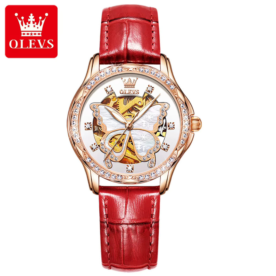 OLEVS Armbanduhr Automatik, Diamantbesetzt, Leder, Damen - Bild 5