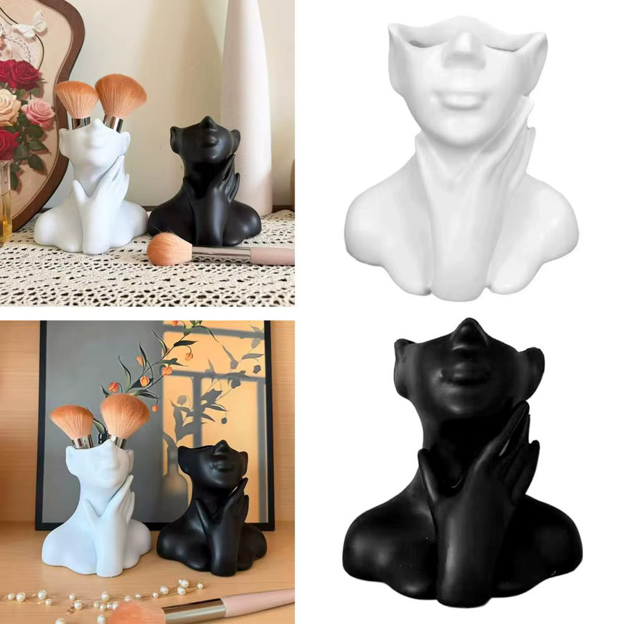Kreativer Make-up-Pinselhalter und Stiftorganizer in Form einer Körperskulptur aus Resin für deinen Schreibtisch in Schwarz oder Weiß - Bild 3
