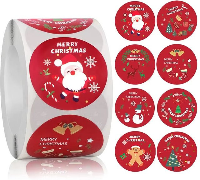 Frohe Weihnachten Aufkleber in Rot aus Papier für deine Verpackungsetiketten - Bild 1