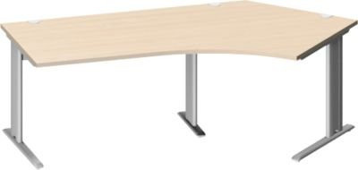 Schäfer Shop Pure Winkelschreibtisch PLANOVA BASIC mit 135 Grad Winkel rechts, C-Fuß und integriertem Kabelkanal, Farbe Ahorn/weißalu, B: 216,5 cm, T: 80 cm, H: 71,7 cm - Bild 1