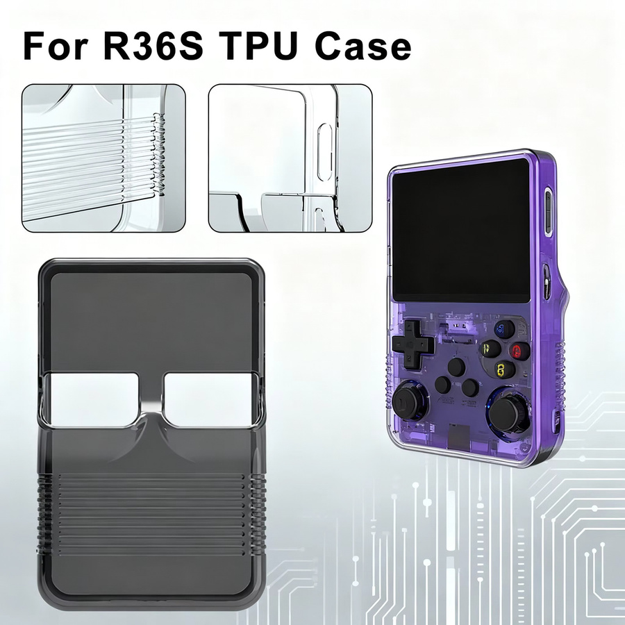 Wasserdichte und kratzfeste Schutzhülle für R36S Handheld-Spielekonsole aus transparentem TPU in Schwarz - Bild 2