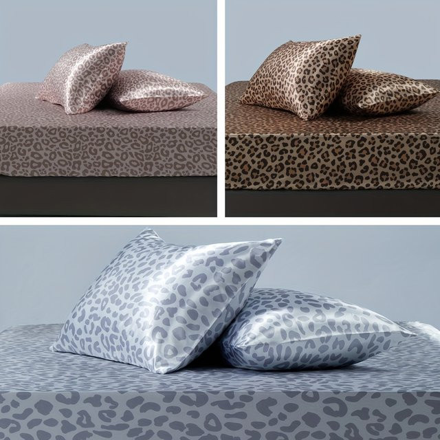 Beiwoer 3-teiliges Satin-Bettwäsche-Set mit Leopardenmuster in Pink Leopard und Multicolour, Twin Größe (Breite: 99 cm, Länge: 190,5 cm) - Bild 1