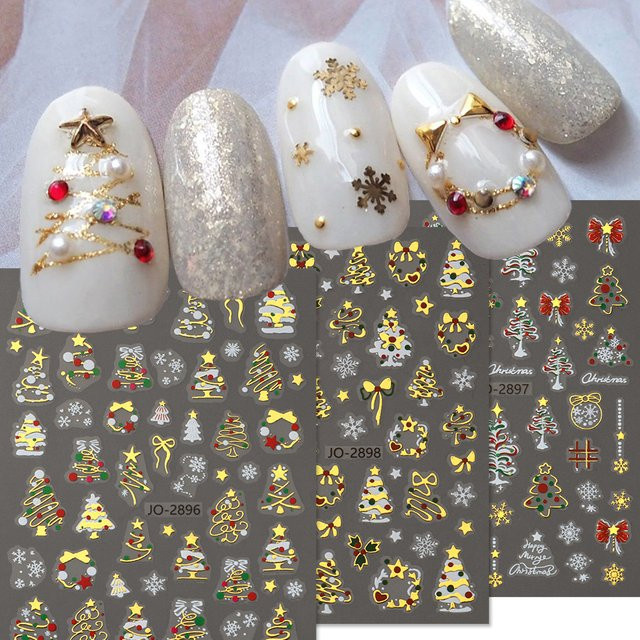 Goldene Weihnachts-Nagelaufkleber, holografisches Laser-Design, Unisex - Bild 1