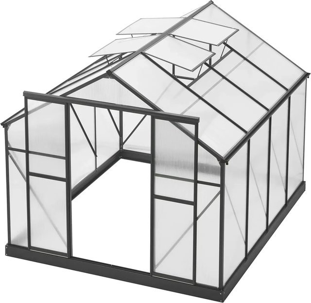Floraworld Gewächshaus Grow Big in Anthrazit mit 4 Dachfenstern, Bodenrahmen und Doppel-Schiebetür aus Aluminium und Polycarbonat, B/T/H: 244 x 294 x 227 cm - Bild 1