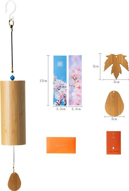 YUYU Japanisches Bambus-Windspiel in Braun für Garten und Terrasse mit 8 Stäben für Zen-Meditation - Bild 1