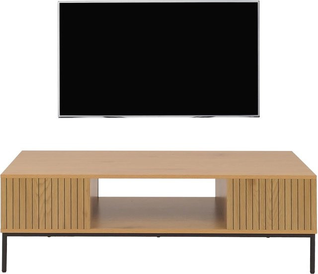 MCW TV-Rack O39 Lowboard in Eucalyptus mit Lamellen-Design, Farbe: Braun, B/T/H: 120 x 60 x 39 cm - Bild 1