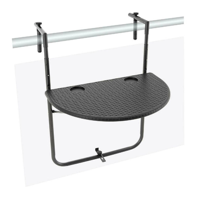 VCM Balkonhängetisch aus Polyrattan in Schwarz, klappbarer Wandklapptisch, B: 59 cm, H: 83 cm, T: 63 cm - Bild 2
