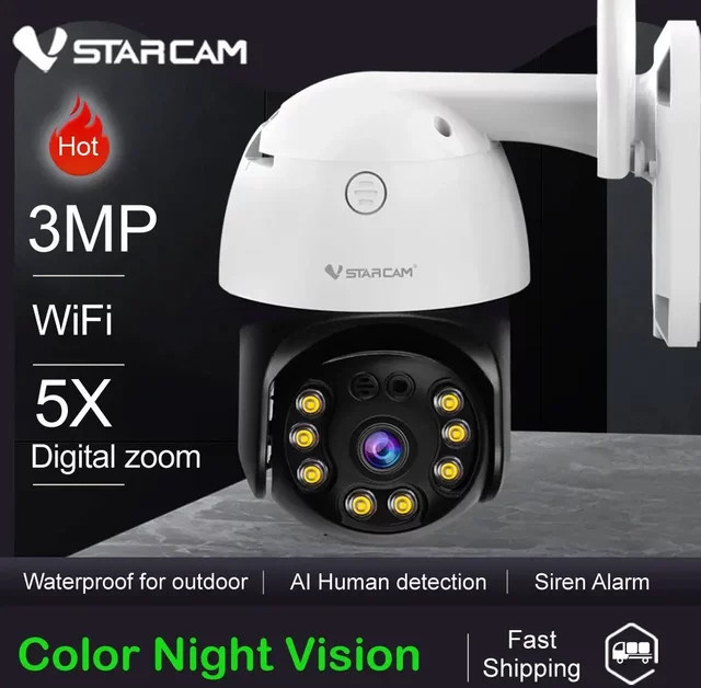 Vstarcam CS64 Outdoor IP-Kamera mit 3MP Auflösung, wasserdichte Smart Home Dome Kamera in Weiß mit Nachtsicht, KI-menschlicher Erkennung und Zwei-Wege-Audio via Wi-Fi - Bild 1