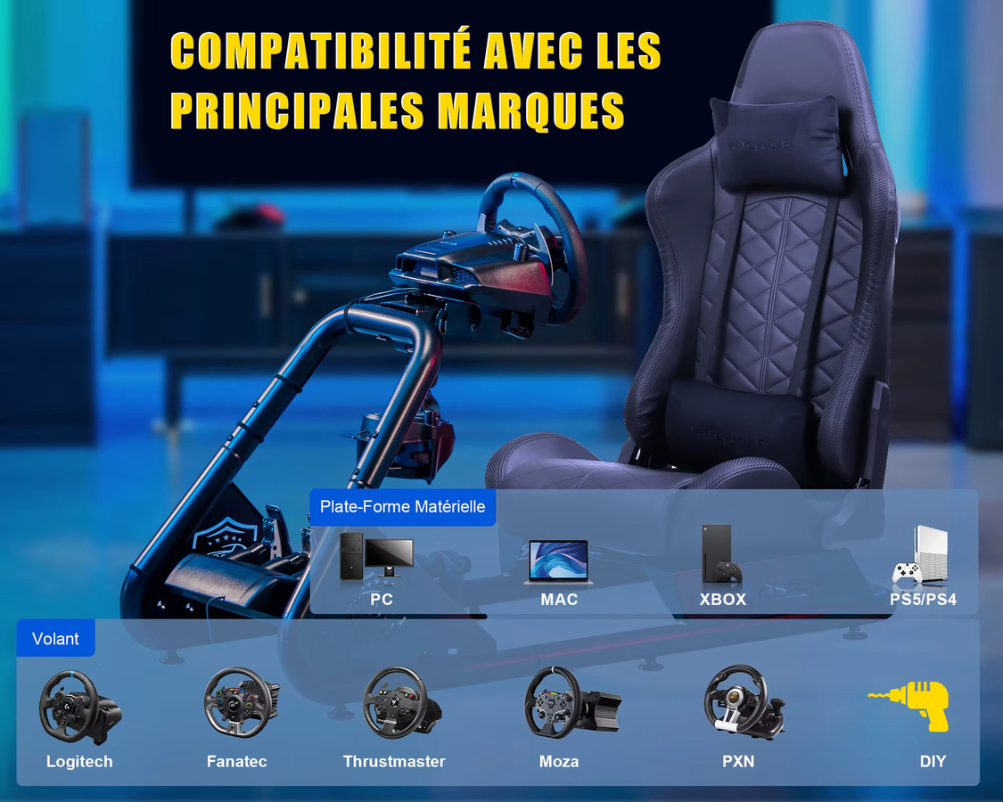 GTPLAYER Simulator Cockpit Rennsimulator Lenkradständer mit Lautsprechern und Pedalablage in Schwarz oder Weiß - Bild 2