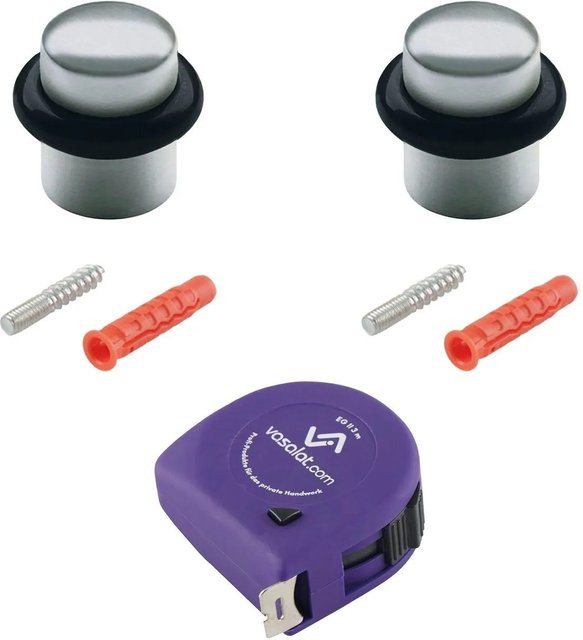 vasalat Türstopper Set für den Boden zum Schrauben aus Edelstahl in Silber matt, Durchmesser: 25 mm, Höhe: 30 mm - Bild 1