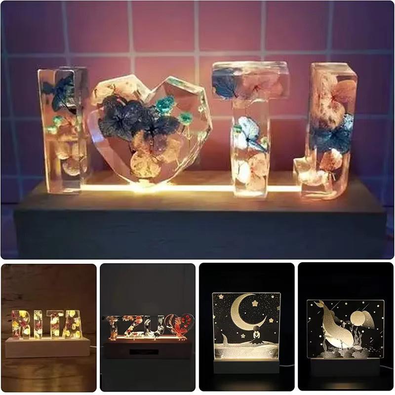LED-Nachtlichtbasis aus Holz mit USB-Schalter für Glaskunst und Harzdekoration, rechteckiges Design in modernem Stil - Bild 6
