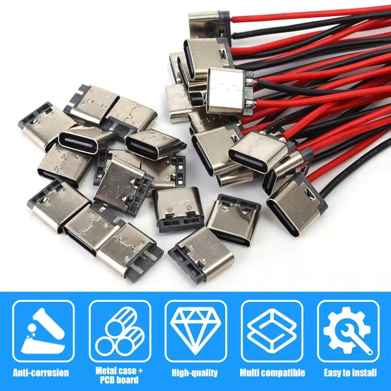 USB-C Ladebuchse Typ-C 2P zum Schweißen für DIY Schnellladung, Farbe: Silber - Bild 5