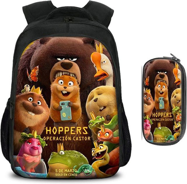 Hoppers Kinder Schulrucksack Set mit Federmäppchen in Multicolour mit zwei Fächern und Cartoon-Design - Bild 1