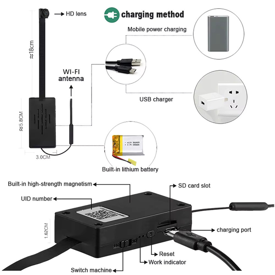 DEROX Mini-Kamera mit WLAN und HD 1080P, Smart Home Sicherheitskamera mit Bewegungserkennung und 4K-Funktion, Schwarz - Bild 6