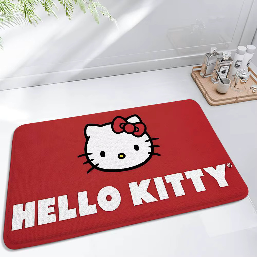 Kayou Hello Kitty Bodenmatte Rot, saugfähige Fußmatte für Badezimmer, Küche und Eingangsbereich, B/T: 60 x 40 cm - Bild 4
