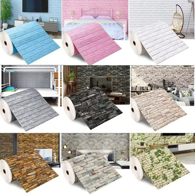 Wasserdichte 3D Weichschaum Tapete in Ziegelmuster mit Wandaufkleber-Dekoration für Kinderzimmer und Schlafzimmer, Farbe: Blau, Breite: 70 cm, Länge: 1 m bis 10 m - Bild 1