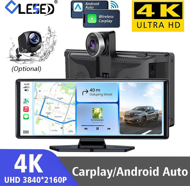 4K Dual-Objektiv Dashcam mit 10,26 Zoll OLED-Display, Carplay, Android Auto, GPS, 5G WLAN und Bluetooth, LKW-Fahrtenschreiber in Schwarz - Bild 1
