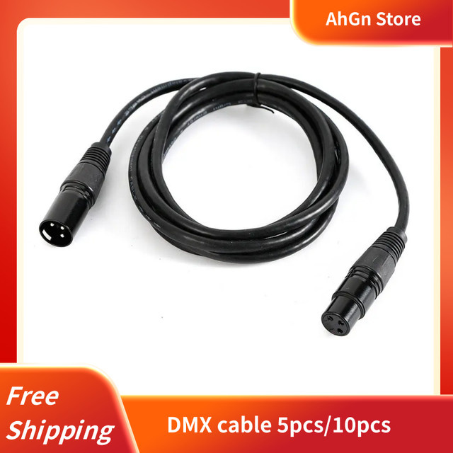 10er Set DMX-Kabel 3-polig in Schwarz, 2m Audio-Steuerkabel für Bühnenbeleuchtung, Moving Heads und DJ-Equipment - Bild 1