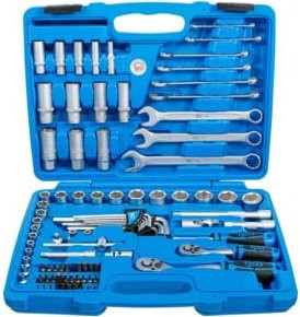 BGS Steckschlüssel-Satz aus Chrome Vanadium mit 92 Teilen, Antrieb 6,3 mm (1/4 Zoll) und 10 mm (3/8 Zoll), Farbe Blau - Bild 1