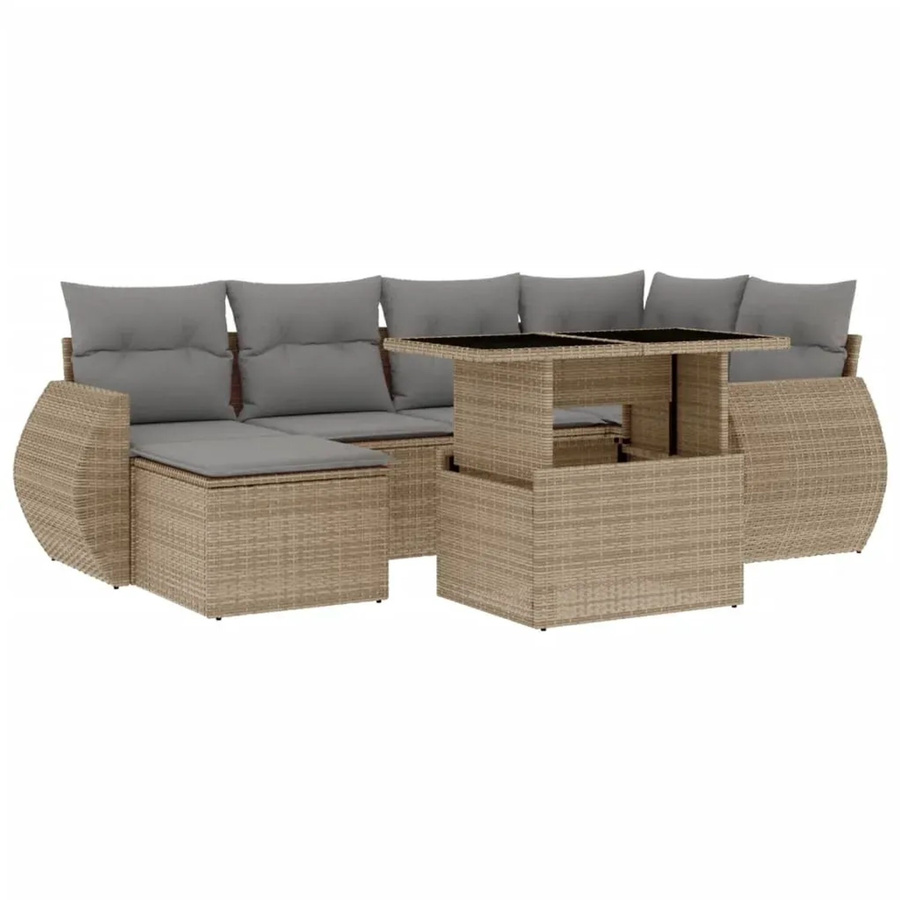 vidaXL 7-teilige Garten-Sofagarnitur in L-Form aus Poly-Rattan mit Kissen in Beige-grau - Bild 2