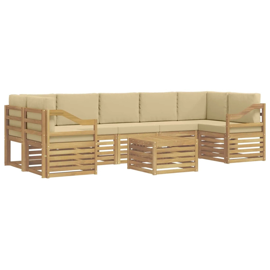 vidaXL Outdoor-Sofagarnitur 8-teilig in L-Form aus Akazienholz mit Kissen in Weiß und Beige - Bild 2