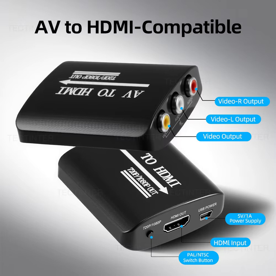 TECTINTER AV zu HDMI Adapter Konverter in Schwarz für Spielkonsolen mit HD 1080P Auflösung und USB-Kabel - Bild 4