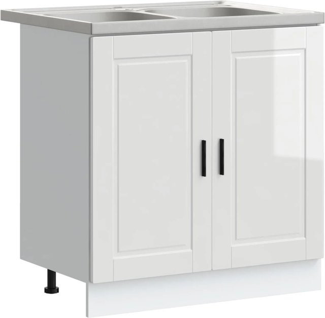 2er-Set vidaXL Waschbecken-Unterschrank Porto in Hochglanz Weiß aus Holzwerkstoff für dein Badezimmer - Bild 1