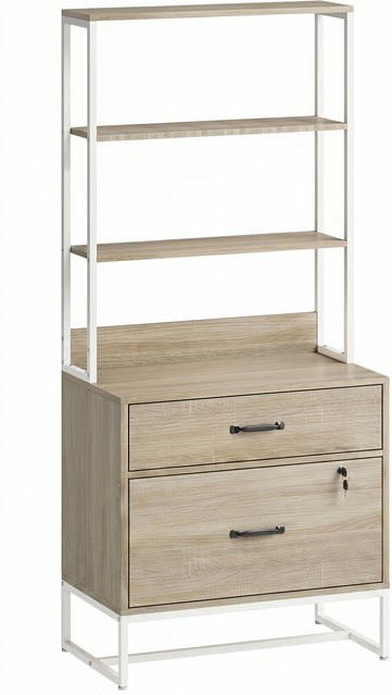 HOMCOM Schubladenschrank mit Regal und Schloss in Eiche, Aktenschrank mit 2 Schubladen und Ablagefläche für Drucker, ideal für Büro und Home Office - Bild 1