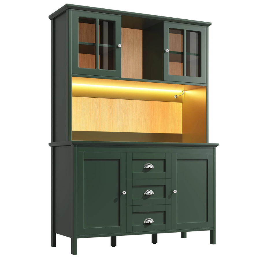 Merax Küchenschrank in Grün mit Glastüren und LED-Beleuchtung, B/T/H: 120 x 40 x 179 cm - Bild 2
