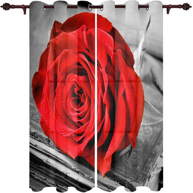 Super Six Rosenblume Vorhang mit floralem Design in Rot, semi-transparent, aus Polyester, Breite: 135 cm, Höhe: 60 cm - Bild 1