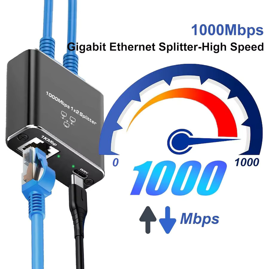 LccKaa RJ45 Netzwerk Splitter Adapter für Gigabit LAN 1000 Mbit/s, Schwarz - Bild 4
