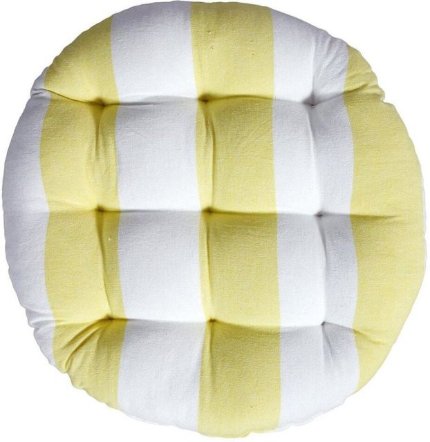 Svanefors Stuhlkissen Louise rund, gelb gestreift, B/T/H: 40 x 40 x 6 cm - Bild 1