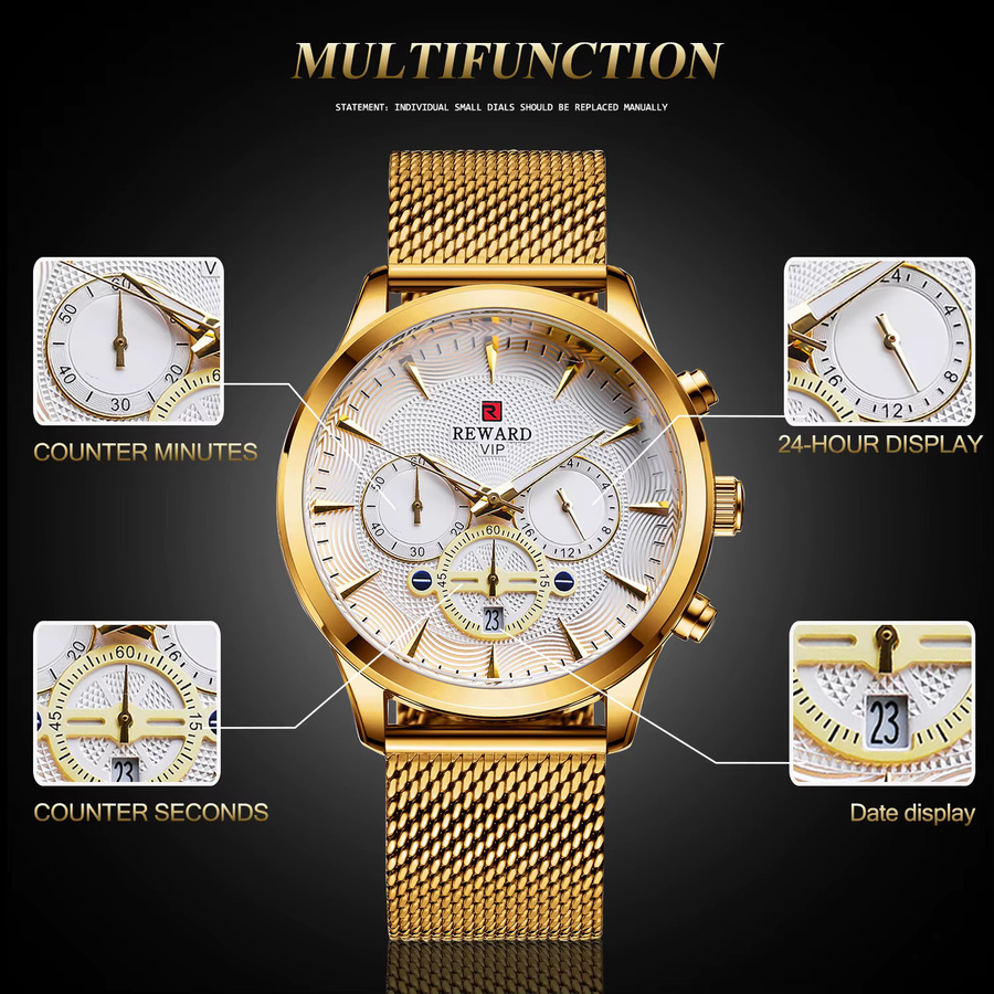 BELOHNUNG Armbanduhr Quarz, Edelstahl, Gold, Herren, Datum - Bild 2