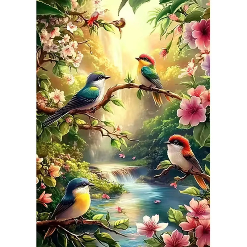 HUACAN 5D DIY Diamantmalerei Set Rund mit Vogel und Wasserfall Motiv, Mehrfarbig, Durchmesser: 30 cm - Bild 4