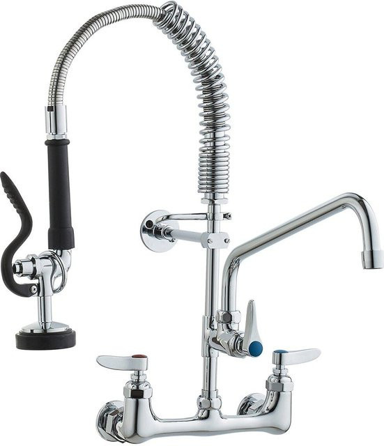 Wandmontierte Küchenspülbeckenarmatur von Buying Solutions, MB in Chrom/Silber aus Messing mit Vorspülbrause und Schwenkauslauf, Höhe: 53 cm, Mittelabstand: 20 cm, Schwenkauslauf: 30 cm - Bild 1
