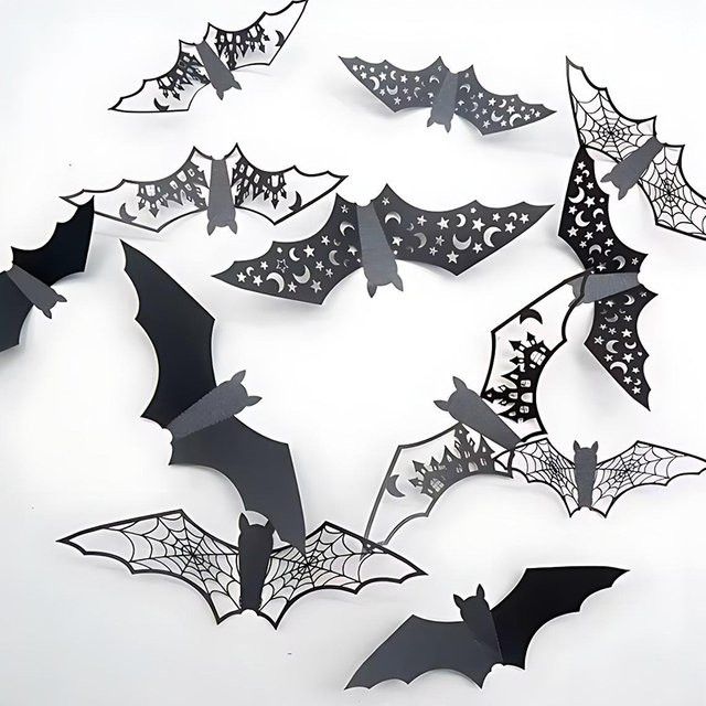 ZYF 12er Set 3D Fledermaus Wandaufkleber in Schwarz für Halloween Dekoration - Bild 1