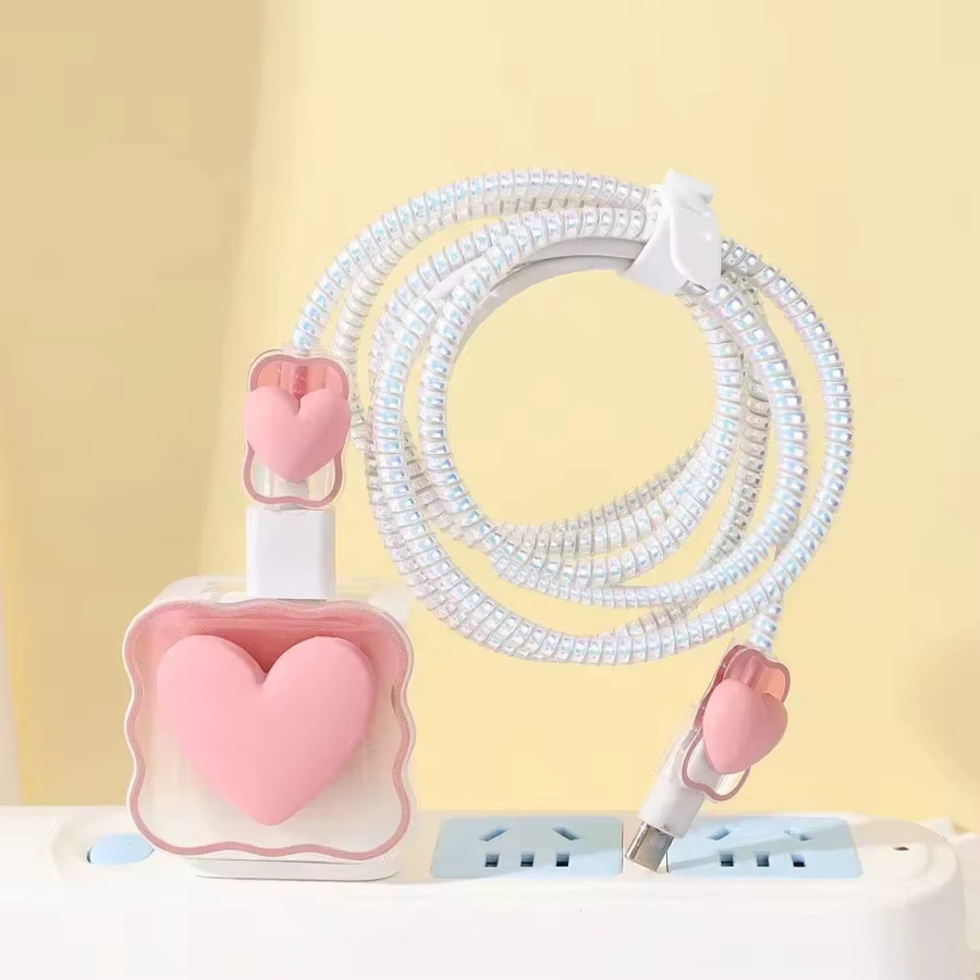 3D Love Heart Kabelwickler und Schutzhülle für Apple iPhone Ladekabel in Pink - Bild 2