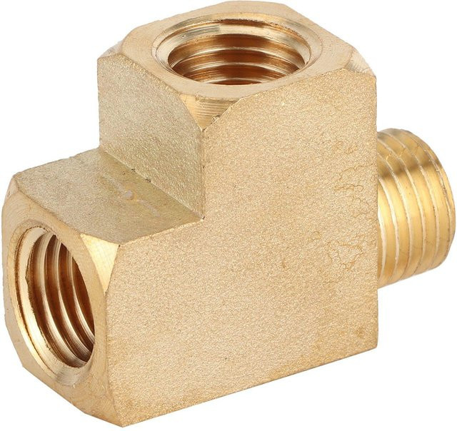 Igeteck T-Stück Straßenrohr aus massivem Messing in Gold mit NPT Außengewinde und 1000PSI Belastbarkeit - Bild 1