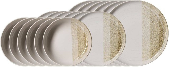 Ritzenhoff & Breker Trio Teller-Set 18-teilig in Beige gestreift aus Steinzeug und Porzellan - Bild 1