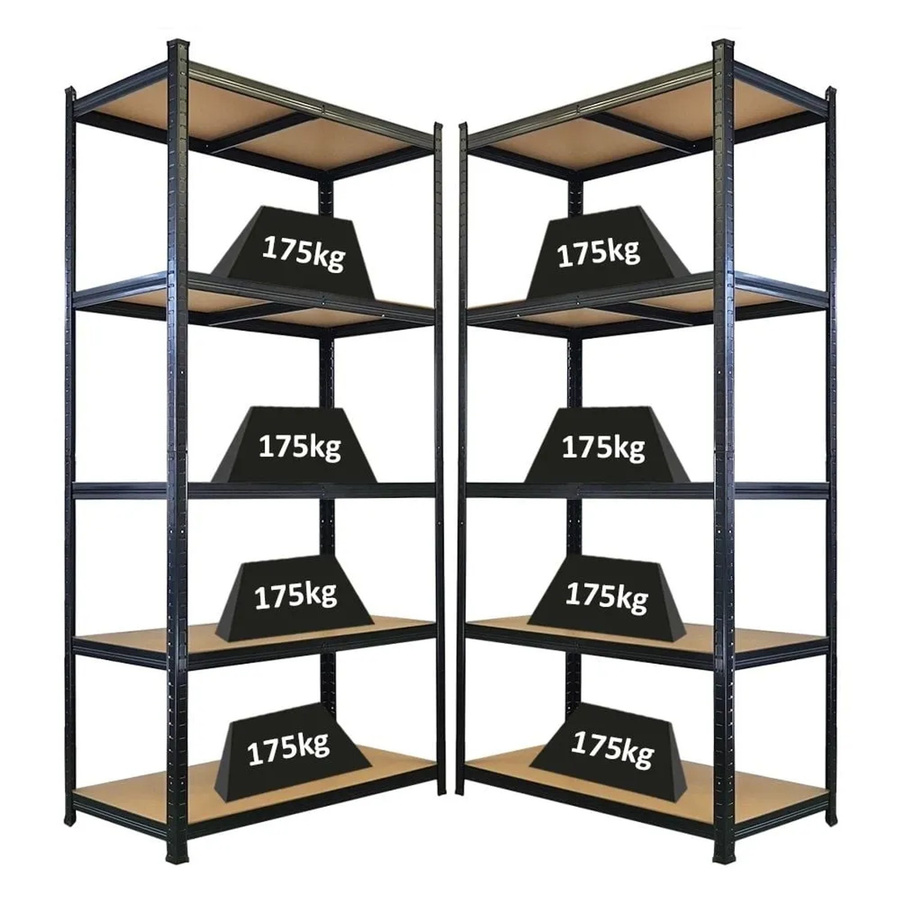 PROREGAL Schwerlastregal Giant Ragnar Set aus 2 Stück, Farbe Schwarz, H x B x T: 200 x 100 x 50 cm, 5 MDF-Platten-Ebenen, Fachlast 175 kg - Bild 2