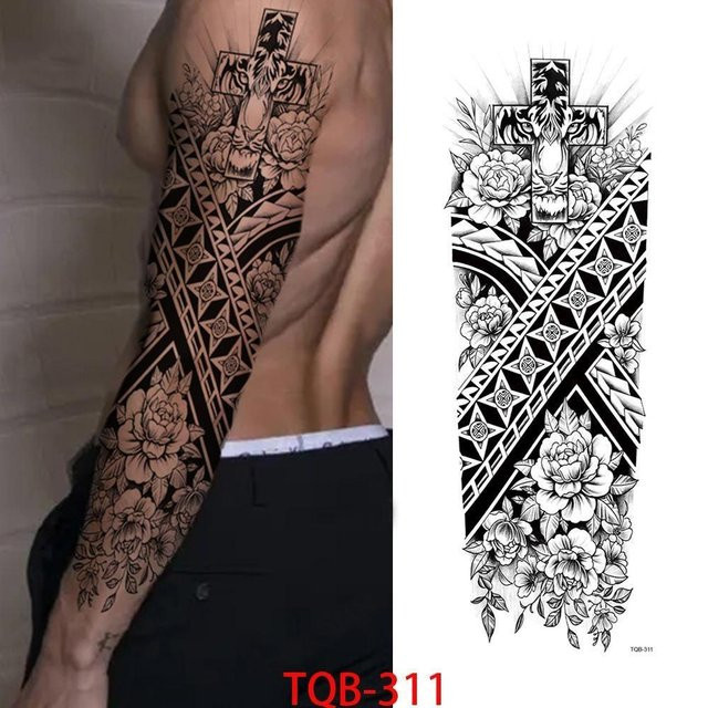 Temporäre Tattoo-Aufkleber Kompass Wolfskopf Auge Löwengott Feder, Unisex - Bild 1