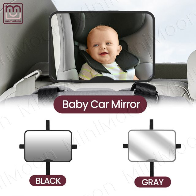 Bruchsicherer Babyautospiegel von momo&dudu in Grau oder Schwarz mit UV-Schutz und klarer Sicht - Bild 1