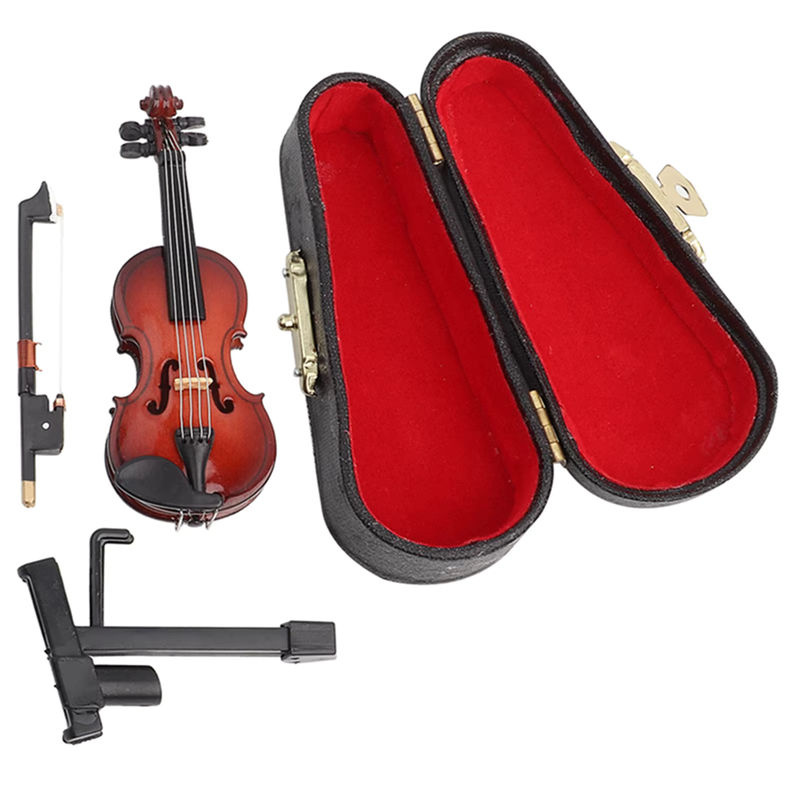 TOPINCN Miniatur-Violine Replik Modell in Braun mit Ständer und Etui als Puppenhaus-Zubehör und Deko-Geschenk - Bild 4
