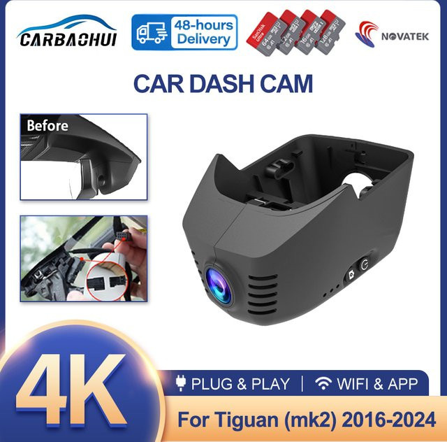 CARBAOHUI 4K UHD Dash Cam WiFi Auto Dashcam für Volkswagen VW Tiguan Mk2, Schwarz - Bild 1