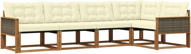 vidaXL Outdoor-Sofagarnitur L-Form aus Akazienholz mit 5 Kissen in Natur und Creme - Bild 1