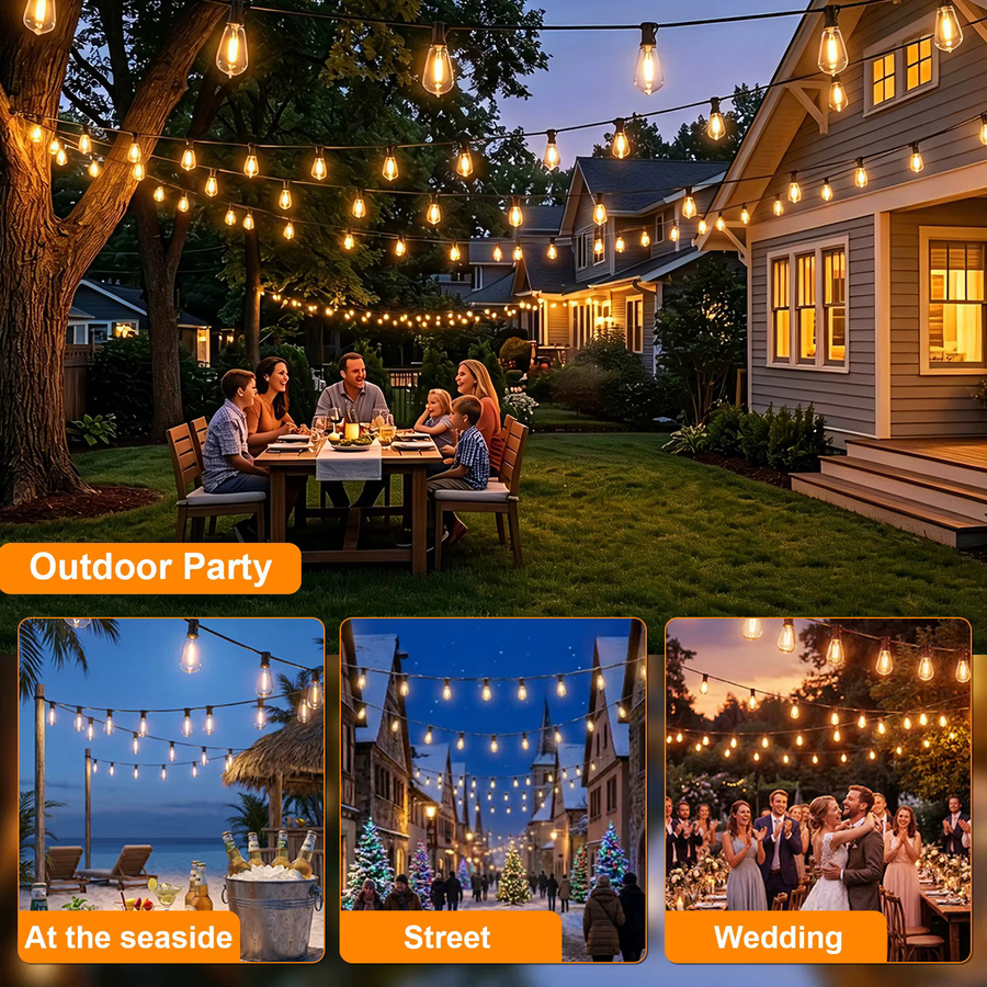 Solar-LED-Lichterkette für den Außenbereich mit ST38 Glühbirnen, wasserdicht und bruchsicher, inklusive Haken für Garten, Terrasse oder Camping - Bild 8