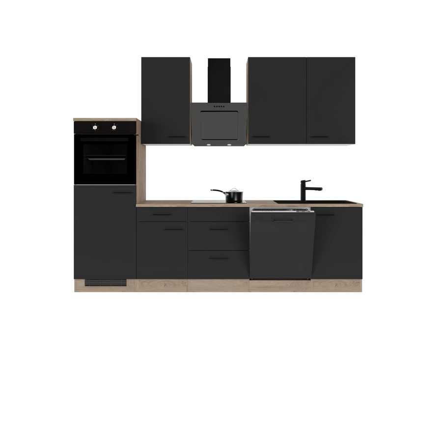 Flex-Well Exclusiv Küchenzeile Capri in Schwarz Matt und Endgrain Oak, B: 280 cm, T: 60 cm, H: 85 cm - Bild 2