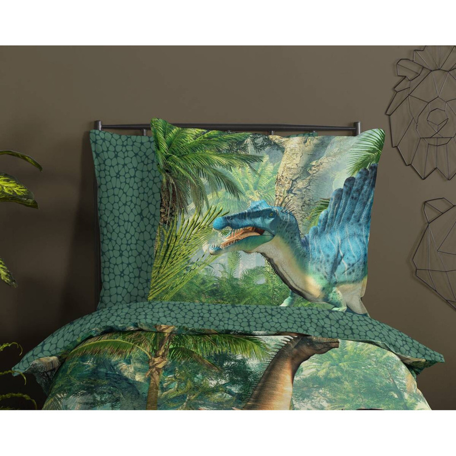 Good Morning Kinderbettwäsche Jurassic aus Baumwolle Renforce mit Dinosaurier-Motiv, Grün/Multicolor, Bettbezug 135 x 200 cm und Kissenbezug 80 x 80 cm - Bild 2